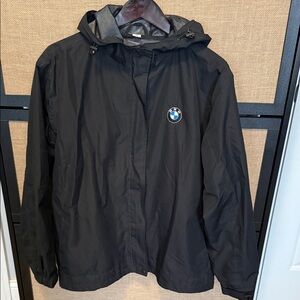 BMW Black Hooded Windbreaker with Embroidered Roundel- great condition like new